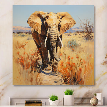 Grey Elephant in African horizon - Elephant Framed Canvas Art